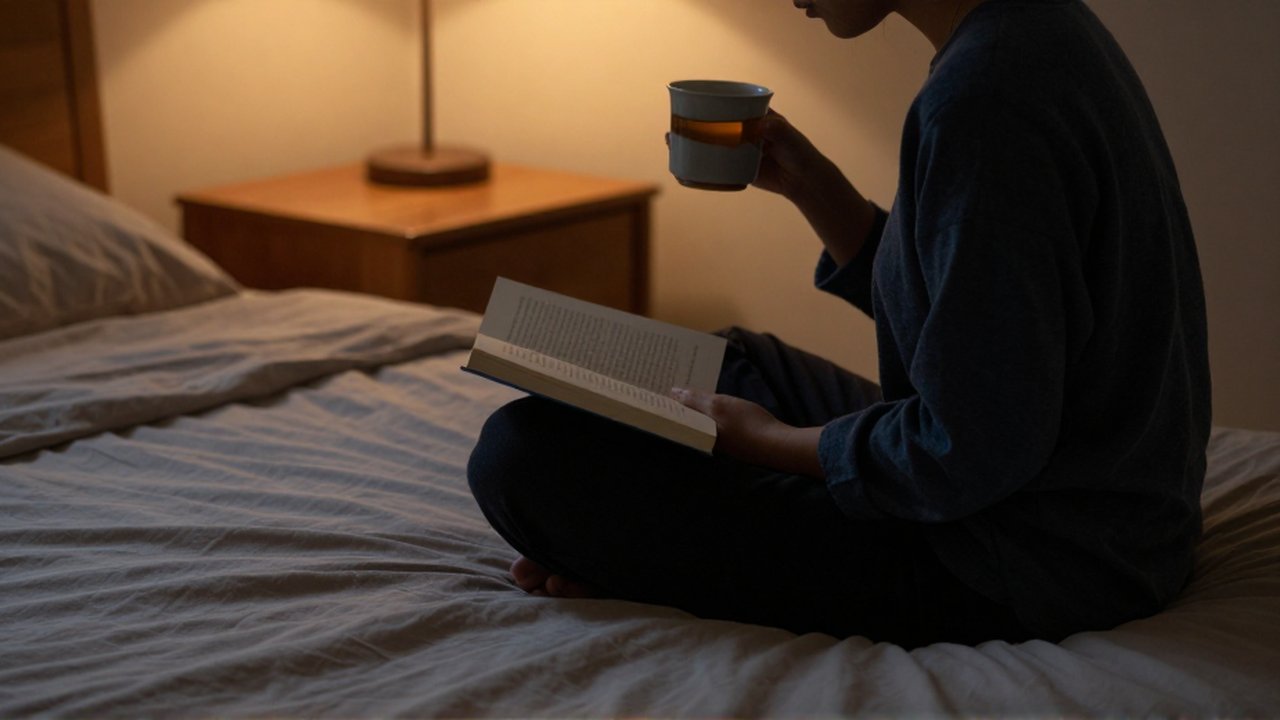 Persona sentada en el borde de una cama en una habitación con luz tenue.